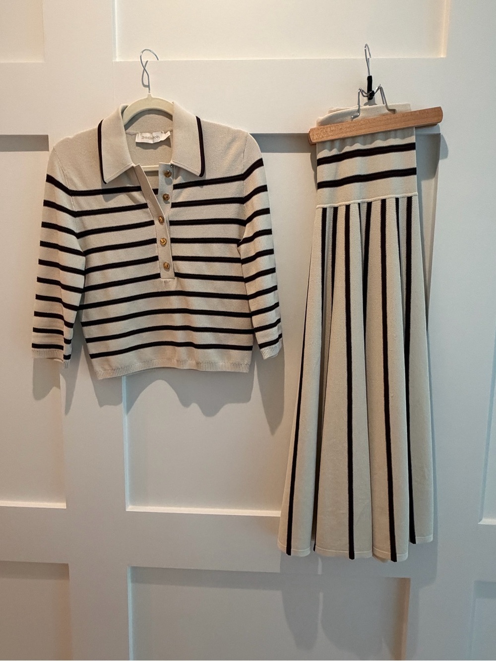 Zimmermann Cream and Black Striped Knit Dress Set for Women- size 1